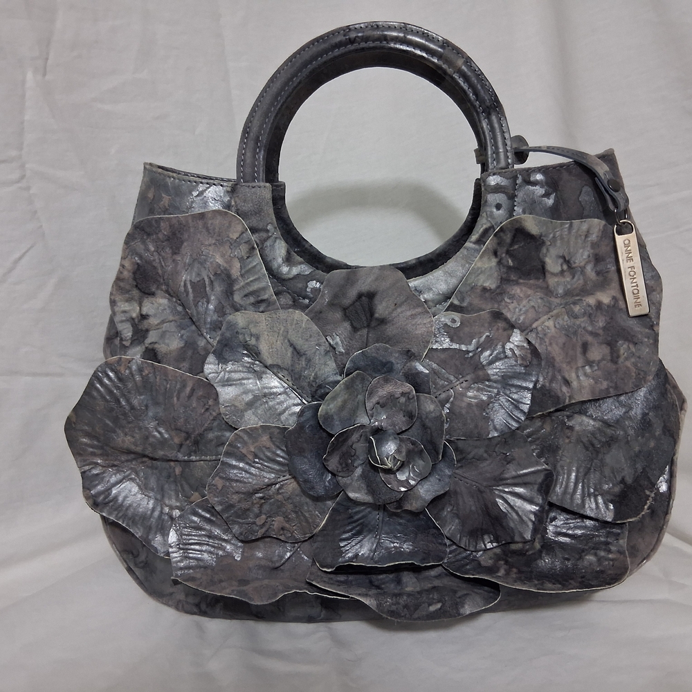 Anne Fontaine Gray Floral Shoulder Bag